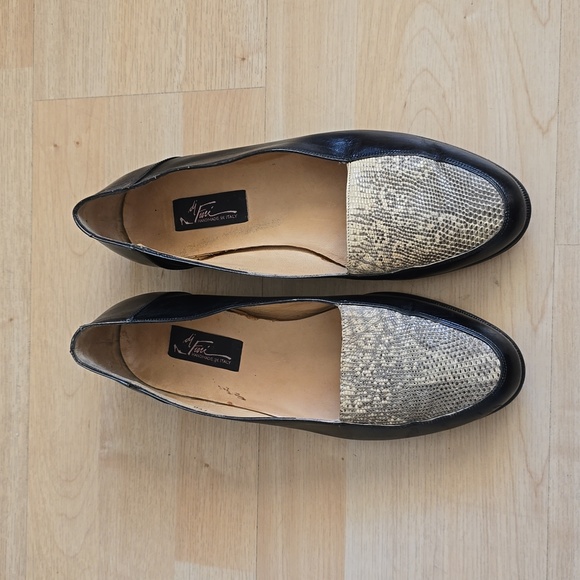 Di Fiori Handmade in Italy Black Leather Snakeskin Pattern Loafers Flats Size 9 - Picture 3 of 10